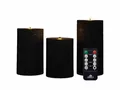 Produktbild: Coen Bakker Deco BV LED-Kerze Wax Candles (Set, 4-tlg., mit Fernbedienung), 3 Stück schwarz Fernbedienung 10, 12.5 und 15cm geriffelt