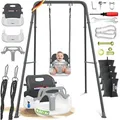 Produktbild: Babyschaukel Mit Gestell 3-in-1 Indoor & Outdoor Kinderschaukel Mit Metallständer Höhenverstellbar Schaukelgestell + 4 Sandsäcke & Sicherheitsgurt Anthrazit - Kidiz