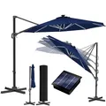 Produktbild: KESSER® Sonnenschirm Ampelschirm Sun Rund XL LED Solar Ø330 cm Inkl. Abdeckung, 7-Fach Verstellbar Neigbar Kippbar Groß 360° Drehbar Gartenschirm mit Kurbel Sonnenschutz UV50+ Navyblau
