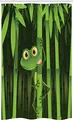 Produktbild: ABAKUHAUS Bambus Schmaler Duschvorhang, Dschungel-Bäume-Spaß-Frosch, Badezimmer Deko Set aus Stoff mit Haken, 120 x 180 cm, Grün