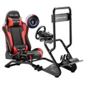 Produktbild: GTPLAYER Simulator Cockpit,Rennsimulator lenkradständer mit 3D-Stereo-Lautsprechern, Monitorhalterung, verstellbarer Lenkradhalterung, Schalthebelhalterung und Fußpedalen (Rot)