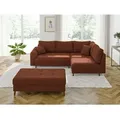 Produktbild: Odin - Ecksofa Mit Schlaffunktion Und Hocker Mit Braun Holzfüßen Im Skandinavischen Stil Aus Terrakotta Cord-stoff
