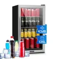 Produktbild: Minibar Kühler Getränkekühlschrank Glas 127L LED leise freistehend Edelstahl