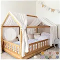 Produktbild: lilimaus Betthimmel Musselin Hausbett Himmel für Kinderzimmer mit Gold Applikation, Musselin Betthimmel aus Baumwolle für Kinderzimmer-Deko weiß 67 cm x 320 cm