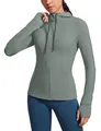 Produktbild: CRZ YOGA Damen Butterluxe Voll Reißverschluss Running Jacke Zip Tasche Sport Gym Hoodie Mesh Hoody Sweatjacke mit Daumenloch Grauer Salbei 38