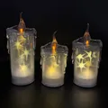Produktbild: 3 LED Kerzen im Set aus Acrylglas mit Hologrammsternen & Timer - Weihnachtsdeko