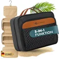 Produktbild: Kulturtasche Damen Groß – 3-in-1 Kulturbeutel zum Aufhängen mit 4 Fächern, Schmuckfach & Schminktasche – Praktische Kosmetiktasche für Reise & Ordnung