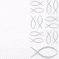 Produktbild: ti-flair 20 Servietten Papier 33x33cm 3-lagig Einweg Papierservietten Kommunion Konfirmation Taufe Taufservietten Motivservietten Fisch Symbol Weiß Silber