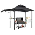Produktbild: VEVOR Grillpavillon, 2430x1500x500mm, Grillüberdachung Außengrill, 2-stufige BBQ-Gazebo-Überdachung, Doppeldach Gartenpavillon mit verstärkten Stützbeinen & Markise, für Terrasse, Hof & Garten