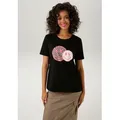 Produktbild: T-Shirt ANISTON CASUAL, Damen, Gr. 40/42, pink (schwarz, pink, beige, weiß, grau), Single Jersey, Obermaterial: 100% Baumwolle, bedruckt, figurumspielend hüftbedeckend, Rundhals, Shirts T-Shirt, mit coolen Smileys bedruckt