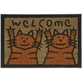 Produktbild: Relaxdays Fußmatte Kokos, mit Katzen & Welcome Spruch, gummiert, innen und außen, Türabtreter 60 x 40 cm, orange/natur