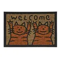 Produktbild: Relaxdays Fußmatte Kokos, mit Katzen & Welcome Spruch, gummiert, innen und außen, Türabtreter 60 x 40 cm, orange/Natur