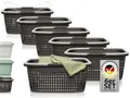 Produktbild: Hausfelder Wäschekorb 6er Set stapelbar, 58x37x25cm Wäschekörbe mit Henkel 35L, stabil anthrazit-schwarz, 6 große Körbe mit Griffen﻿