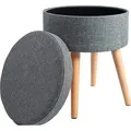Produktbild: Theo&Cleo Hocker mit Stauraum,Sitzhocker Holzbeine,Runder Hoher Schemel,Aufbewahrung Schlafzimmer mit Deckel,Schminktisch Stuhl,Fußhocker für Woh... - Grau