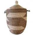 Produktbild: Wäschekorb Wäschekorb Senegal L - Zick Zack - Braun/Weiß, Handgeflochtener Wäschekorb aus traditionellem Kunsthandwerk 80 l