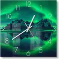 Produktbild: DEQORI Glasuhr 30x30 cm Zahlen 'Vestrahorn im Polarlicht' Wanduhr Glas Uhr Design leise