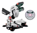Produktbild: metabo Kappsäge KS 216 M Set - 1100 W, 216 mm Sägeblatt - Präzisionsschnitt, LED-Schattenlinie, integrierte Tischverbreiterung, leicht und mobil - Inkl. 2 Hartmetall-Sägeblätter und Zubehör