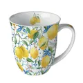 Produktbild: Tasse 10cm Porzellan mit Zitronen Motiv - 0,4L Keramiktasse Porzellangeschirr - Kaffeetasse Teetasse Kakaotasse - Sommergeschirr Tassen & Becher - Porzellantasse mediterran Gelb Weiß