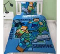 Produktbild: MTOnlinehandel Bettwäsche Minecraft 135x200 + 80x80 cm, 100 % Baumwolle, Renforcé, 2 teilig, offiziell lizenzierte Kinder- und Jugendbettwäsche 