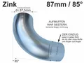 Produktbild: Zink Fallrohrbogen mit Einzug d= 87mm x 85° Regenfallrohr Bogen