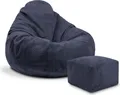 Produktbild: Dreamroots Sitzsack, Puff 90x90x100 cm, Sitzsack mit Füllung, Sitzsack mit Fußhocker, Sitzsack mit Bezug, Blueberry Pie