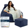 Produktbild: DreamRoots Sitzsack Erwachsene Cord oder Kinder - Bean Bag Sofa - Sitzsack Cord mit Hocker und Bezug - Sitzsäcke mit Füllung 90x90x100 cm Blueberry Pie