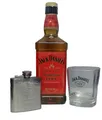 Produktbild: JACK DANIEL'S TENNESSEE FIRE mit Flachmann und Glas