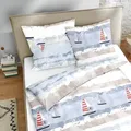 Produktbild: Traumschlaf Feinbiber Bettwäsche Segelboote 135x200 cm + 80x80 cm - blau;grau;rot