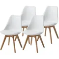 Produktbild: ALBATROS Esszimmerstühle 4er Set AARHUS, Weiss - Beine aus Buche Massiv-Holz, Skandinavisches Retro-Design, bequemer Schalenstuhl