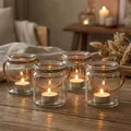 Produktbild: 4er Set Teelichthalter Glas H10cm Klar Transparent Windlicht Tischdeko Kerzen Deko Kerzenhalter Flachs
