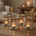 Produktbild: 4er Set Teelichthalter Glas H10cm Klar Transparent Windlicht Tischdeko Kerzen