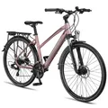 Produktbild: Licorne Bike Premium Touring Trekking Bike in 28 Zoll - Fahrrad für Jungen, Mädchen, Damen und Herren - 21 Gang-Schaltung - Mountainbike - Crossbike Farbe:Rosa;Stil:Damen
