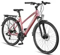 Produktbild: Licorne Bike Premium Touring Trekking Bike in 28 Zoll Aluminium Scheibenbremse Fahrrad für Jungen, Mädchen, Damen und Herren - 21 Gang-Schaltung - Mountainbike - Crossbike (Damen, Rosa)