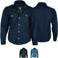 Produktbild: BULLDT Motorradhemd Jeanshemd Motorradjacke Herren Futter aus Kevlar Aramid mit Protektoren rutsch brandfest Motorrad Biker Hemd Denim Dunkelblau - 58