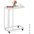 Produktbild: Relaxdays Beistelltisch Stahl MDF Weiß Rollbar 79 cm x 60 cm x 30 cm 4,5 kg