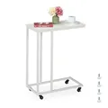 Produktbild: Relaxdays Beistelltisch C-Form, HBT: 79x60x30 cm, Rollen, Sesseltisch zum Unterschieben, Metall & MDF, Sofatisch, weiß