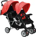 Produktbild: vidaXL Tandem-Kinderwagen Stahl Rot und Schwarz