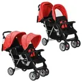Produktbild: vidaXL Tandem-Kinderwagen Stahl Rot und Schwarz