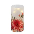 Produktbild: formano LED Deko Licht Sommerblumen Zylinder Glas 16 cm Blumen Motiv Timer 6h/18h batteriebetrieben (3× AA), stimmungsvolles Ambientelicht für Tisch, Fensterbank & Regal