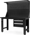 Produktbild: Werkbank mit Lochwand Werktisch Arbeitsplatte mit 2 Schubladen Metall, 150 cm x 170 cm x 75 cm, Farbe: Schwarz