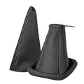 Produktbild: Schaltsack und Handbremsmanschette kompatibel mit Opel Corsa C Bj. 2000-2006 Auto Zubehör Innenraum Schaltknauf Schalthebelabdeckung Schalthebel Abdeckung als Set aus Echtleder in schwarz Naht grau