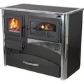 Produktbild: Kaminofen mit Backfach und Herdplatte ABC Concept 2 Air Rechts Mehrfachbelegung Holzofen 11,6 kW Kamin Ofen Holz Werkstattofen Schwedenofen Hütten... - Schwarz/Silber