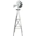 Produktbild: Wiltec Windrad Mit 245 Cm Höhe, Windmühle In Silberfarben, Windspiel Im Us-design, Gartendeko Mit Kugelgelagertem Texasrad, Rankhilfe Für Garten