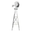 Produktbild: Wiltec Windrad mit 245 cm Höhe, Windmühle in Silberfarben, Windspiel im US-Design, Gartendeko mit kugelgelagertem Texasrad, Rankhilfe für Garten