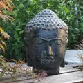Produktbild: Oriental Galerie Buddha Kopf Head Steinfigur Skulptur Stein Lavasand Bali Garten Deko handgefertigt aus Bali Schwarz 33 cm