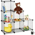 Produktbild: Regalsystem Drahtgitter, 6 Fächer, Offenes Steckregal, Verschiedene Größen, Diy Stufenregal Würfel, Schwarz - Relaxdays