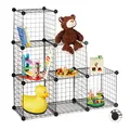 Produktbild: Relaxdays Regalsystem Drahtgitter, 6 Fächer, Offenes Steckregal, verschiedene Größen, DIY Stufenregal Würfel, schwarz