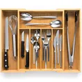 Produktbild: budu Besteckkasten #38 (Tiefe 38cm) aus Bambus - Schubladen Ordnungssystem für die Küche - Besteckkasten für Schubladen aus Bambus - Ausziehbar - Kitchen drawer organizer - Kitchen organizer