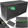 Produktbild: Kesser® Auflagenbox Kissenbox 310 Liter Mit Rollen Klappbarer Deckel Haltegriffe Rattanoptik Gartenbox Wetterfeste Gartenkiste Aufbewahrungsbox   Anthrazit