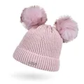 Produktbild: Neverless® Kinder Mädchen Strickmütze Zwei Bommel Kunstfell Doppelbommel Bommelmütze Wintermütze Pudelmütze Rippstrick rosa Unisize